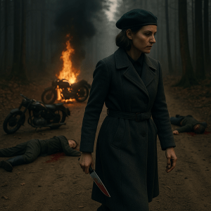 Woman in combat carrying a knife